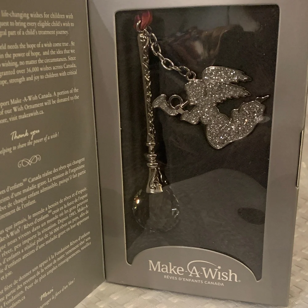 Bowring Make-A-Wish ornament; Silver Angel  with crystal pendant, 5inches high. - Picture 2 of 8